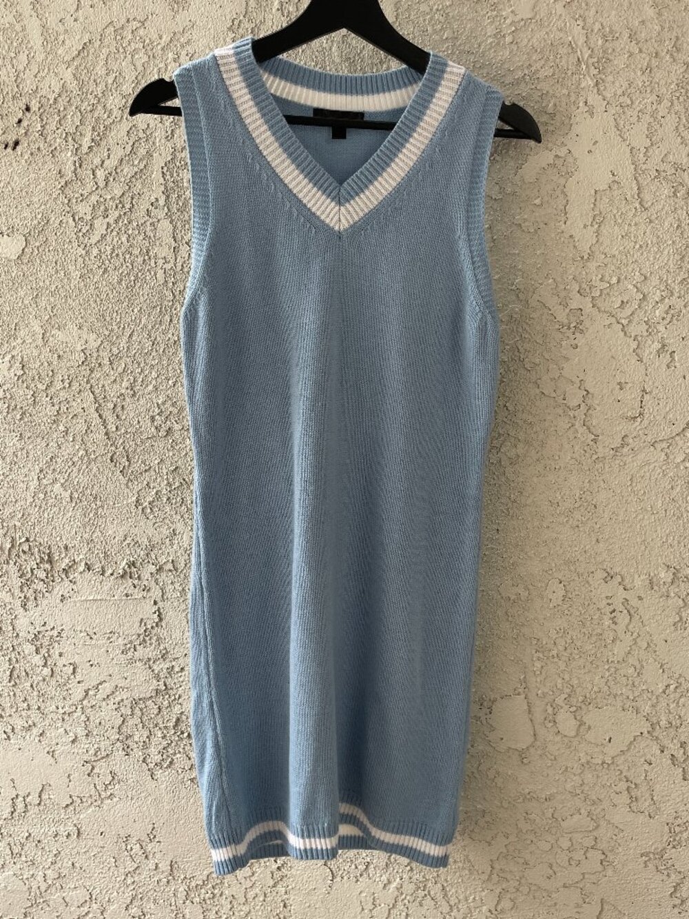 Tenniscore V-Neck Knit Mini Dress Preppy Old Money Light Blue L